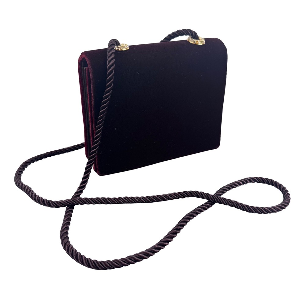 Valerie Stevens Evening Bag Womens Small Burgundy Velvet Rhinestone Accordion